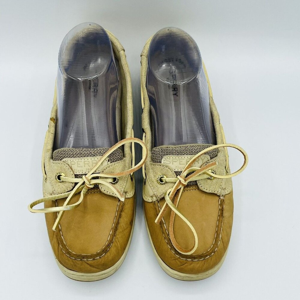 Sperry Top Sider Shoes Womens Size 8 M Tan Boat Shoe Slip On Brown Leather Lace - Picture 5 of 12